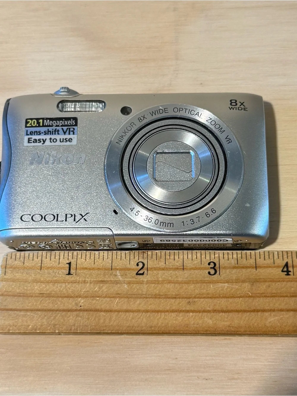 Nikon COOLPIX S3700 20.1MP Silver Digital Camera Tested Good w/Bat-Char-SDCard!